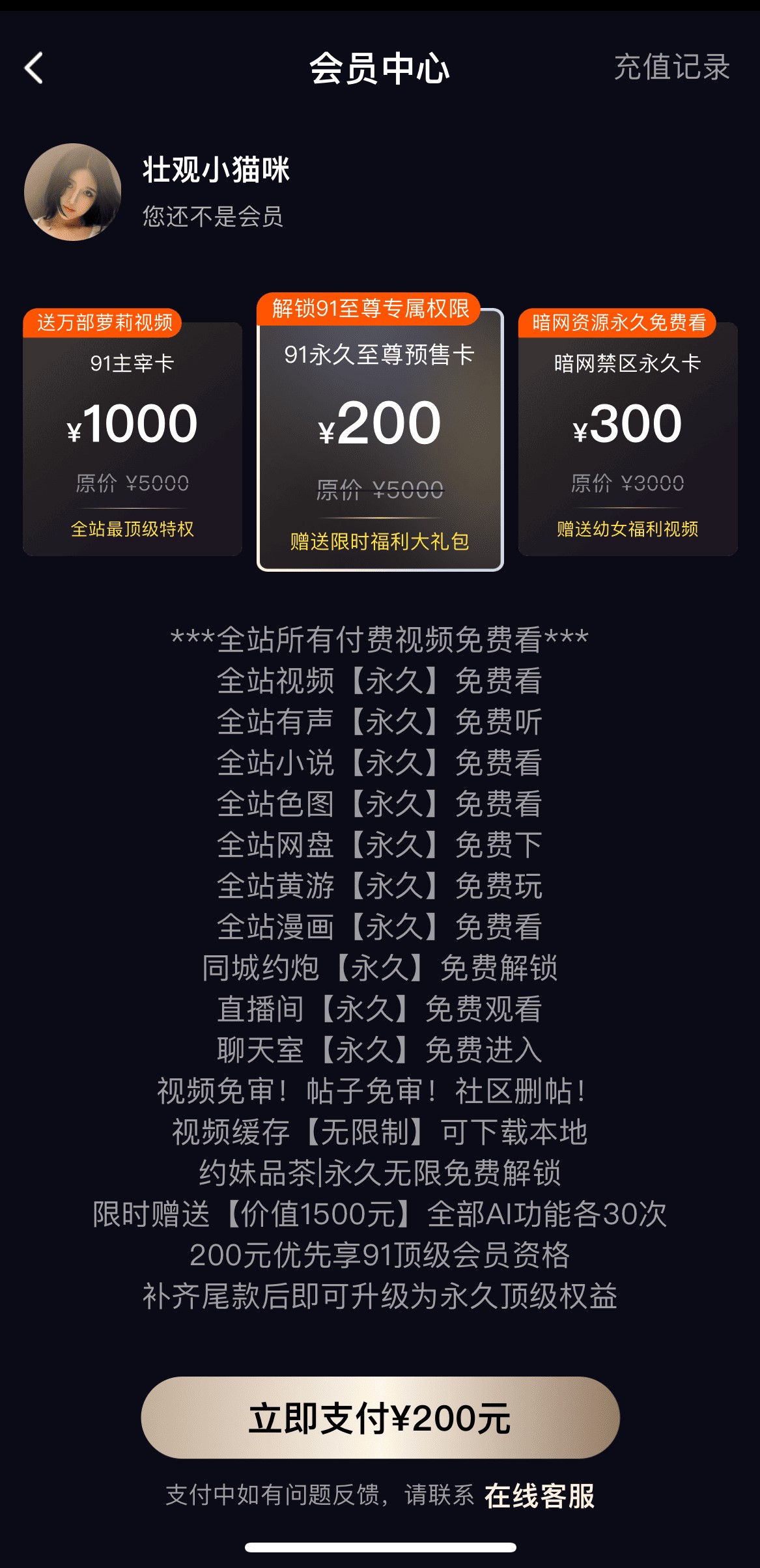 91PO官网会员开通页面多档套餐权益对比与支付界面展示